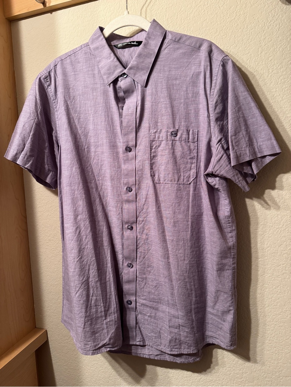 Travis Mathew Purple Short-Sleeve Button-Up Shirt - Large